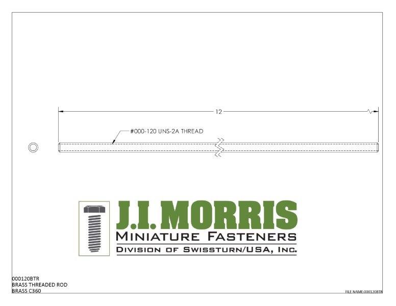 J I Morris miniature 000-120 threaded rod, C360 brass material