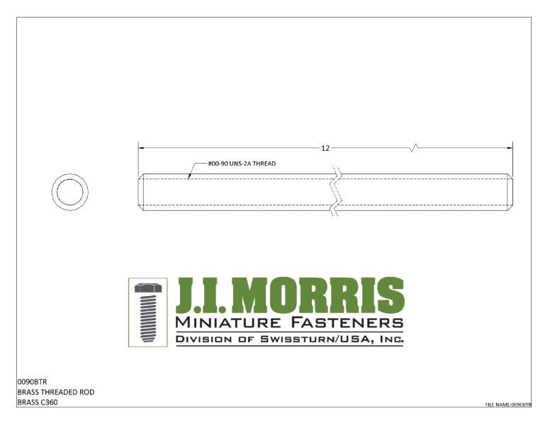 J I Morris miniature 00-90 threaded rod, C360 brass material